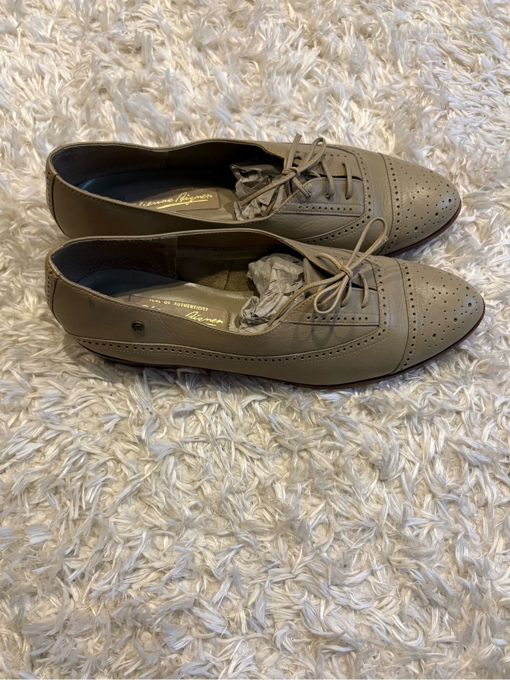 Etienne Aigner Taupe Perforated Oxford Flats